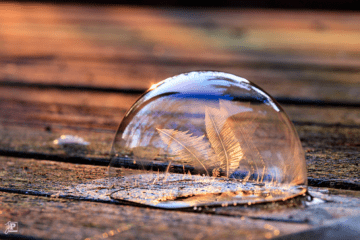 Ice crystals on a soap bubble