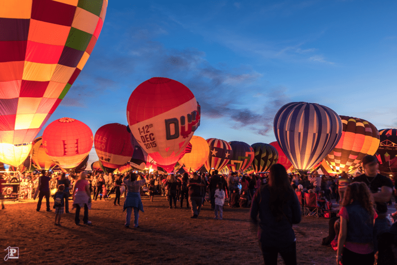 Hot-air balloons at dusk