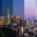 Collage: Seattle at sunset at different times of day