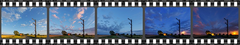 Filmstreifen mit Szene eines Sonnenuntergangs